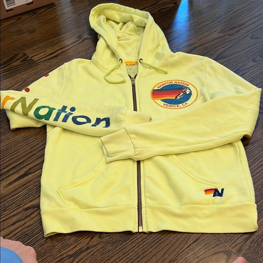 Aviator Nation Yellow Zip-Up Hoodie Jacket sz small